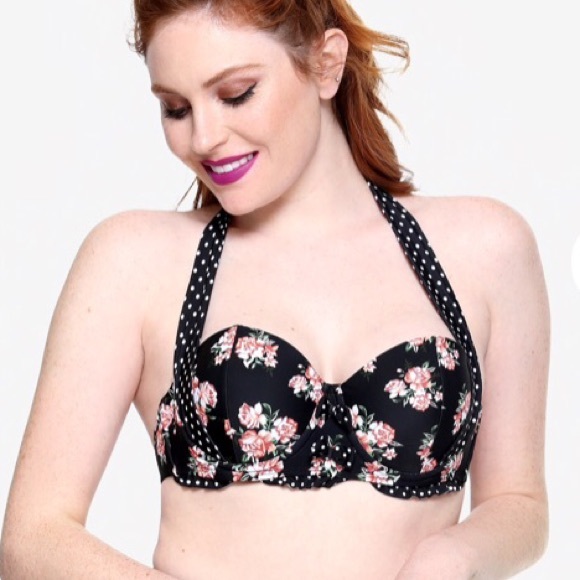 Hot Topic Other - Black And White Polka With Roses Women’s Swim Top